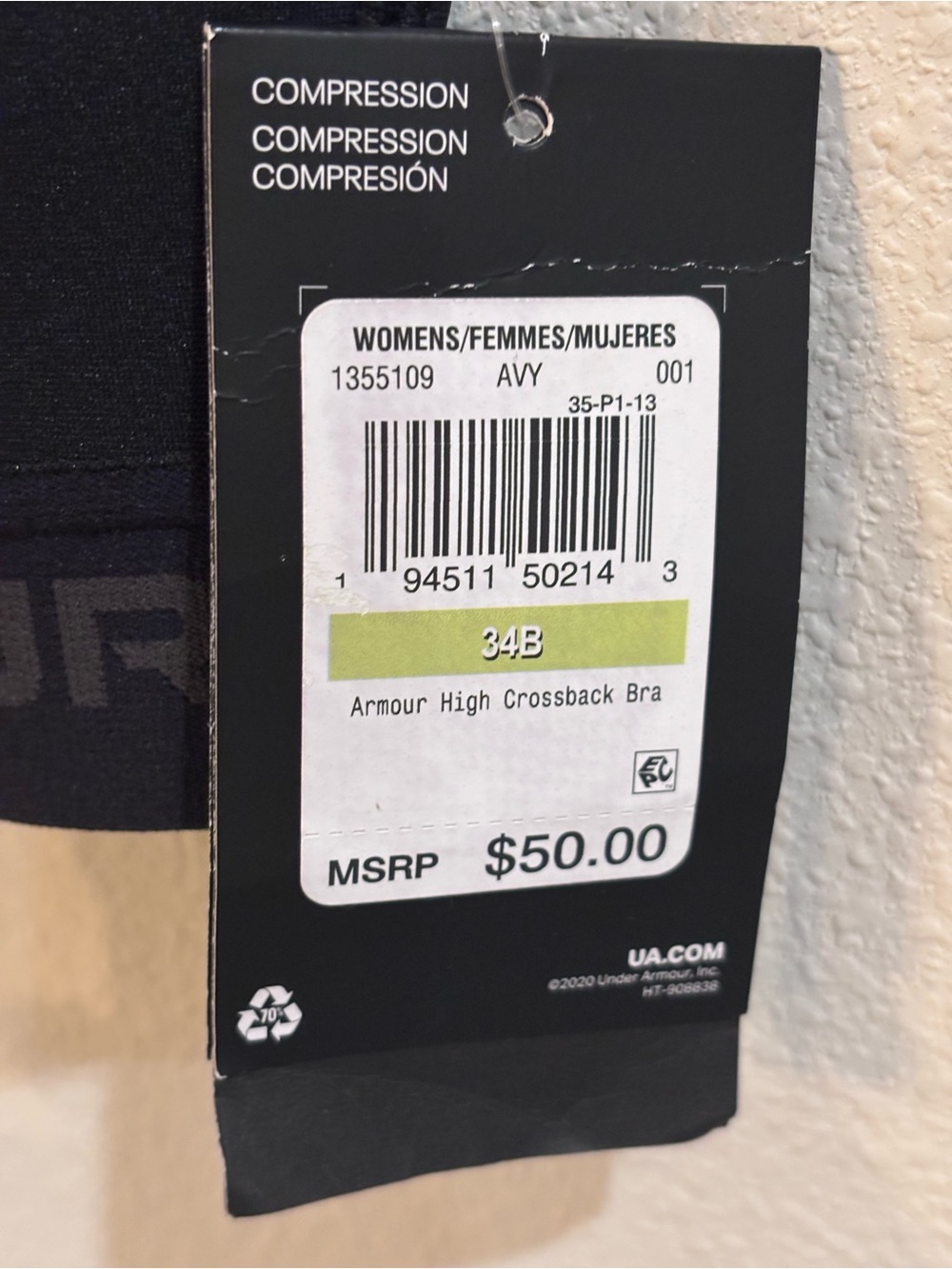 Under Armour Black and Gray High Crossback Sports Bra, 34B New with tags - Picture 3 of 10